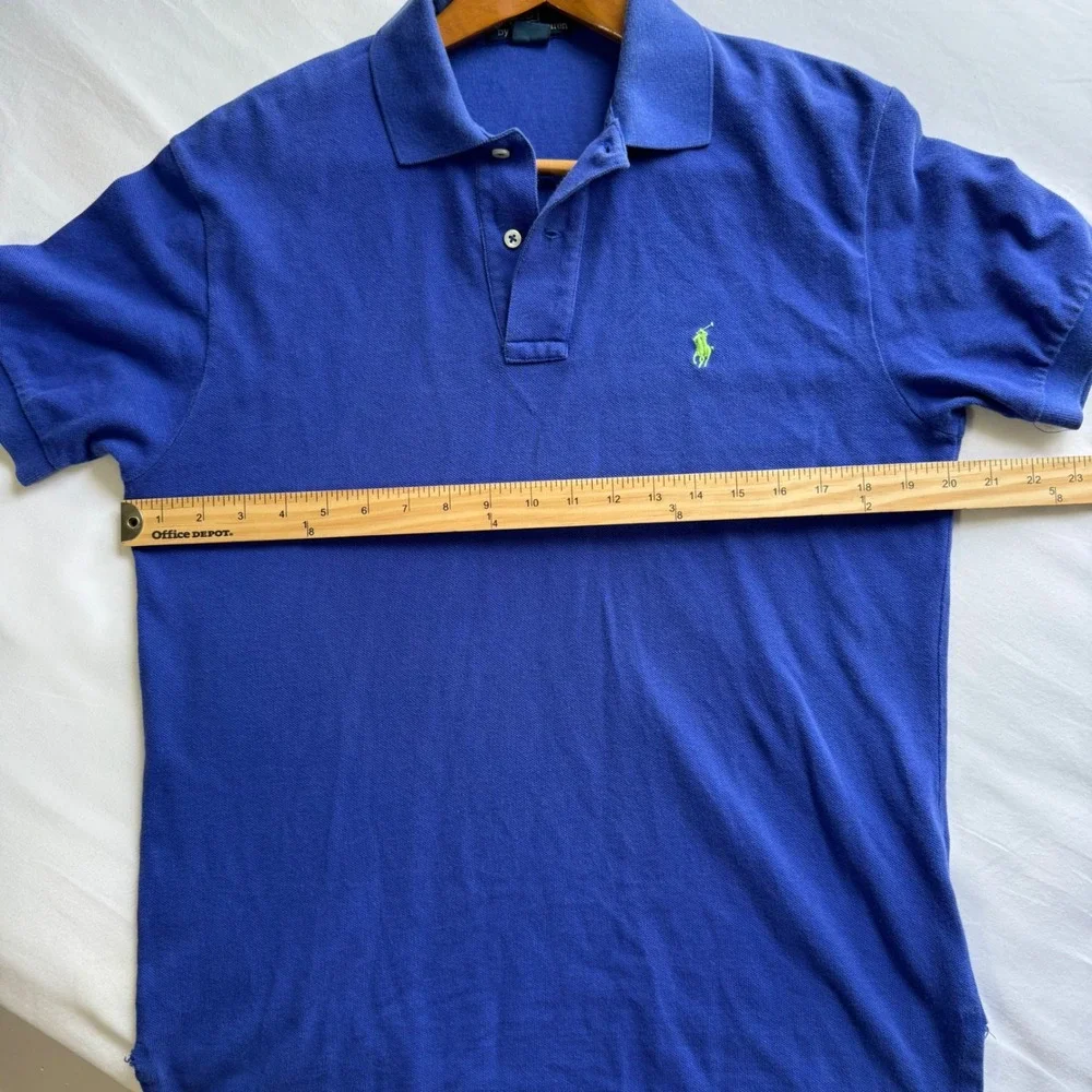 Polo Ralph Lauren Mens Small Blue Short Sleeve Pique Polo Lime Green Pony Logo